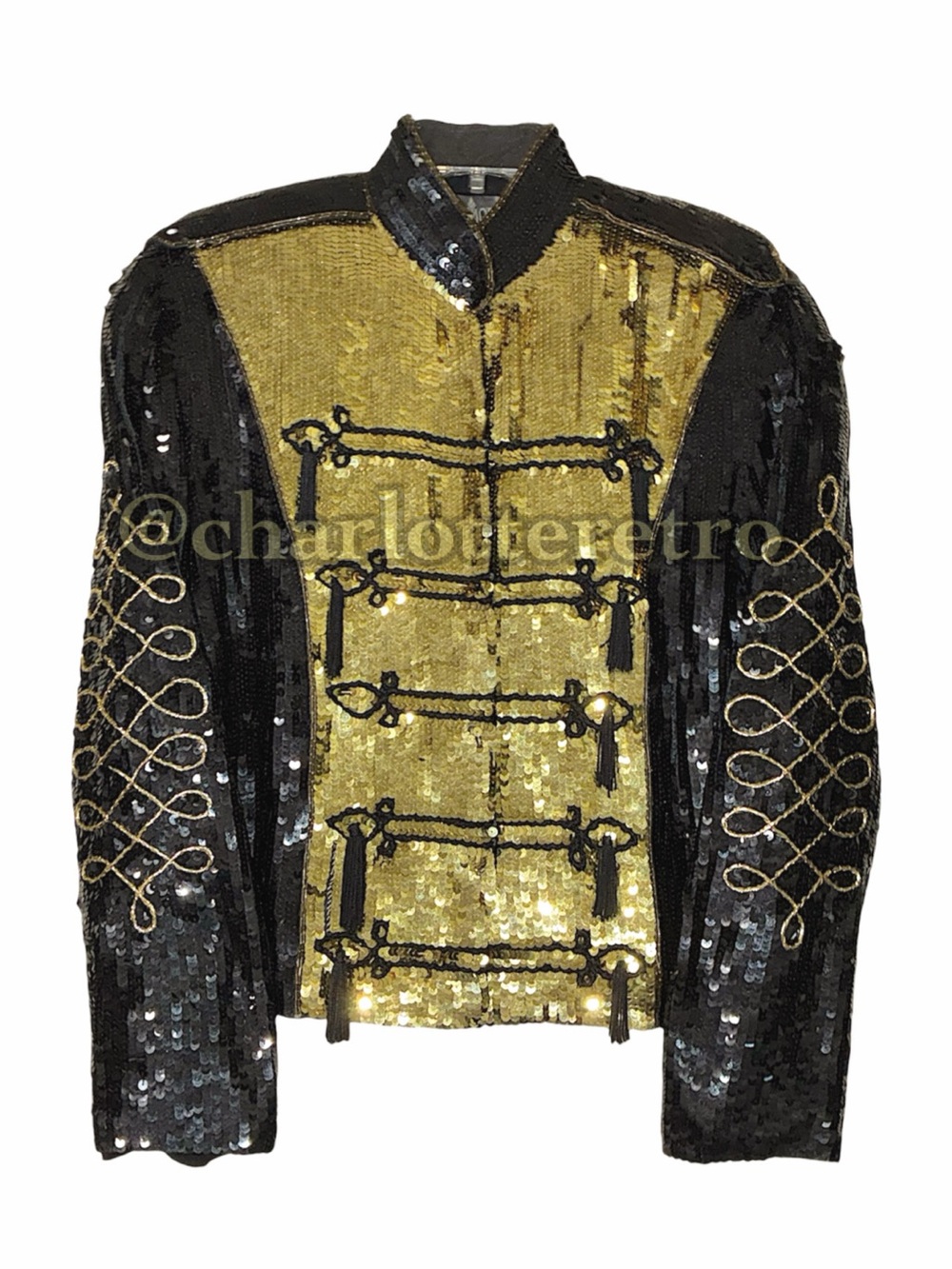 vtg MODI Military Silk Sequin Trophy Jacket